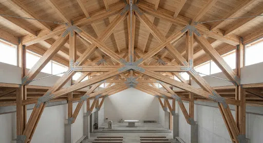 Detalle estructural interior de la capilla en Zacatelco